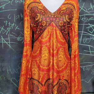 Flared Bell Sleeve Boho Hippie Dress